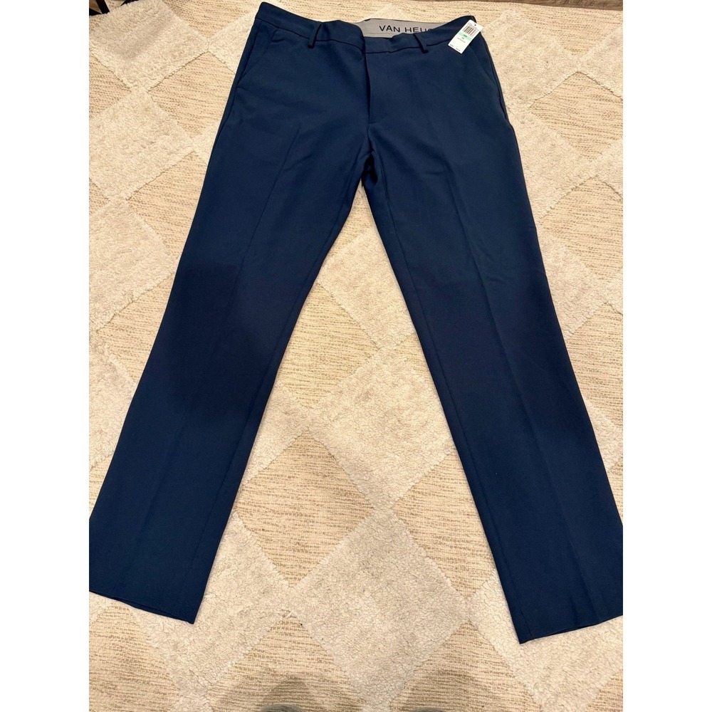 Van Heusen Men's Flex Slim Fit Flat Front Stretch Pants Navy Blue Size 34x32